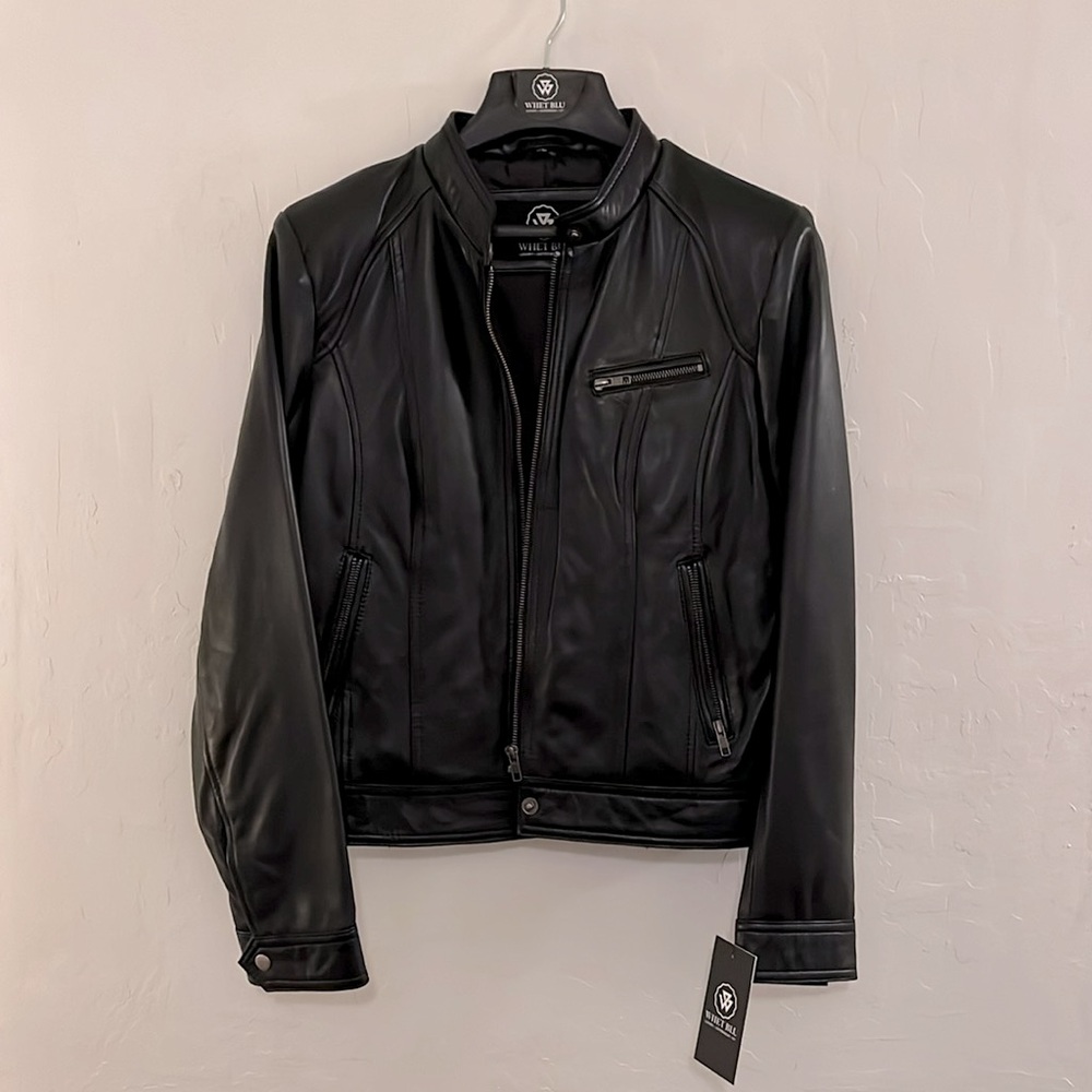 NWT Whet Blu Women's Black Leather Moto Jacket XL